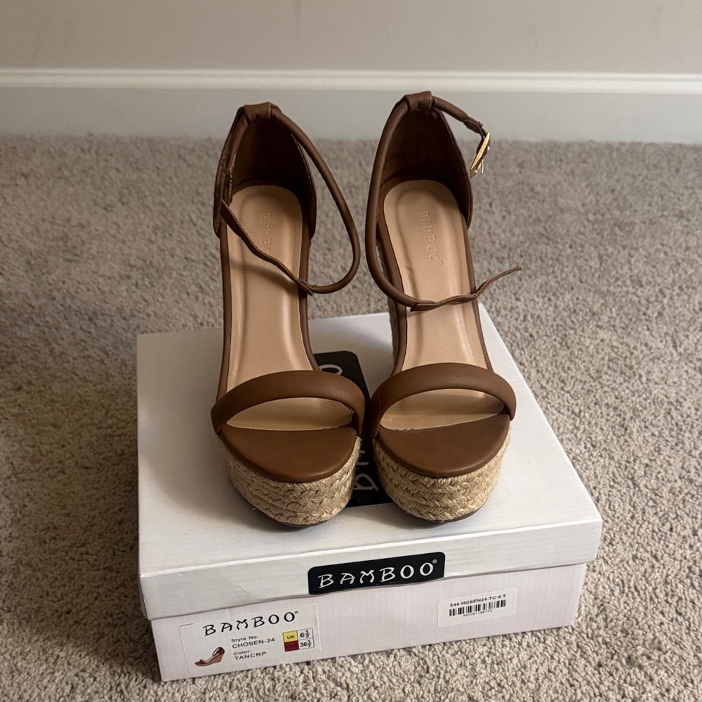 BAMBOO Women's Tan Platform Heels
